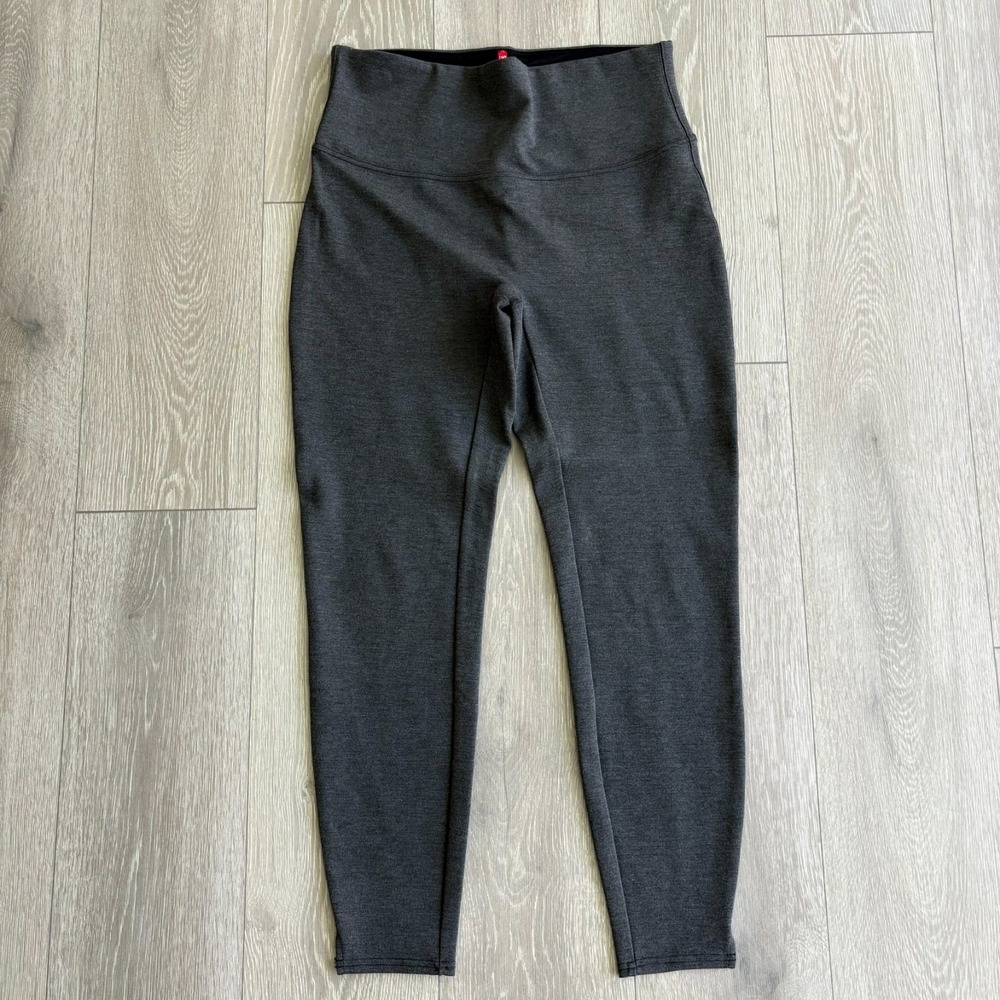 Spanx Womens Gray High Rise Yoga Stretch Split Hem Ankle Ponte Leggings Size XL